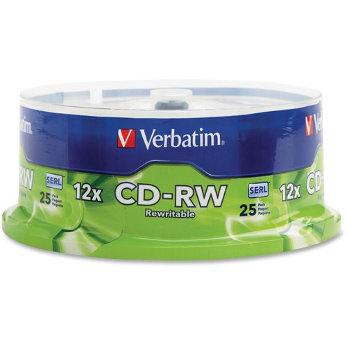 Verbatim CD RW 700MB 4X 12X High Speed With Branded Surface   25pk Spindle 300/500