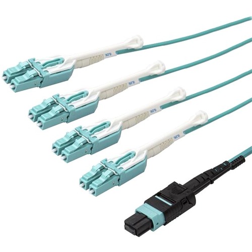 StarTech.com 1m (3ft) MTP(F)/PC To 4x LC/PC Duplex Breakout OM3 Multimode Fiber Optic Cable, OFNP, 40G, 8F Type A 300/500