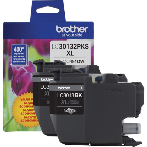 Brother Genuine LC30132PKS 2 Pack High Yield Black Ink Cartridges, Page Yield Up To 400 Pages/Cartridge, LC3013 300/500