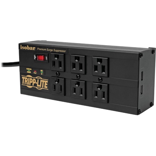 Tripp Lite By Eaton Isobar 6 Outlet Surge Protector, 10 Ft. (3.05 M) Cord, Right Angle Plug, 3840 Joules, 2 USB Ports, Metal Housing 300/500