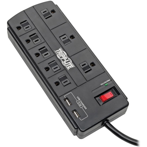 Eaton Tripp Lite Series 8 Outlet Surge Protector With 2 USB Ports (2.1A Shared)   8 Ft. (2.43 M) Cord, 1200 Joules, Black 300/500