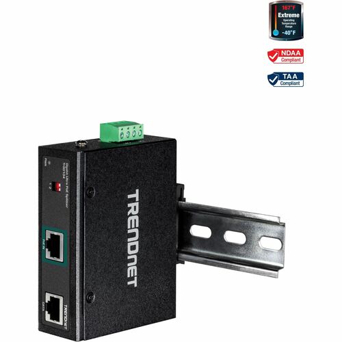 TRENDnet Industrial Gigabit UPoE Splitter, Dual DC Power Outputs, DIN Rail Or Wall Mountable, Adjustable Voltage Output, TI SG104 300/500