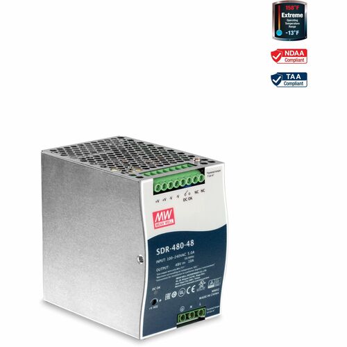 TRENDnet 480W, 48V DC, 10A AC To DC DIN Rail Power Supply With PFC Function, TI S48048 300/500