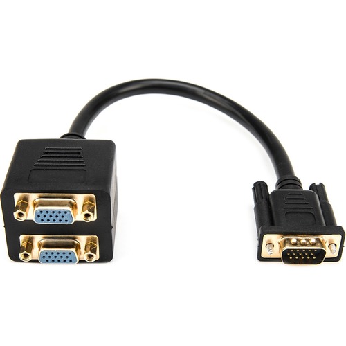 Rocstor Premium 1 Ft VGA To 2x VGA Video Splitter Cable M/F   DB 15 Male   DB 15 Female   Black   1 Ft VGA Video Cable For Monitor, Video Device   Gold Plated Connector 300/500