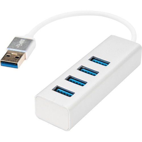 Rocstor Premium Portable 4 Port SuperSpeed Mini USB 3.0 Hub   Aluminum Silver   USB   External   4 USB Ports Female   4 USB 3.0 Ports   PC, Mac   6 In Mini Hub With Built In SuperSpeed Cable 5Gbps 300/500