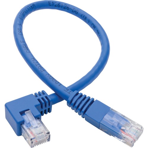 Eaton Tripp Lite Series Right Angle Cat6 Gigabit Molded UTP Ethernet Cable (RJ45 Right Angle M To RJ45 M), Blue, 1 Ft. (0.31 M) 300/500
