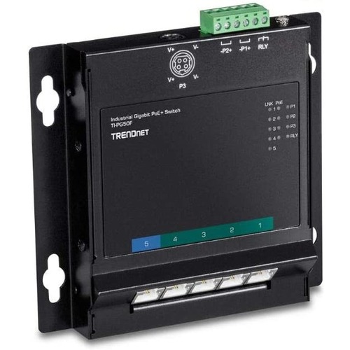 TRENDnet 5 Port Industrial Gigabit Poe+ Wall Mounted Front Access Switch; 5X Gigabit Poe+ Ports; DIN Rail Mount; 48 ?57V DC Power Input; IP30; 120W Poe Budget;Lifetime Protection; TI PG50F 300/500