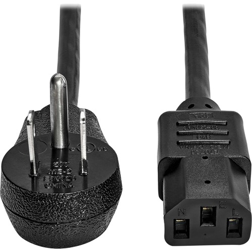Eaton Tripp Lite Series Computer Power Cord, Right Angle NEMA 5 15P To C13   Heavy Duty, 15A, 125V, 14 AWG, 2 Ft. (0.61 M), Black 300/500