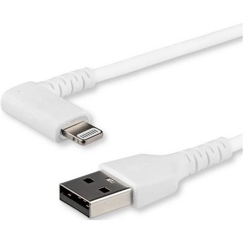 StarTech.com 1m USB A To Lightning Cable IPhone IPad Durable Right Angled 90 Degree White Charger Cord W/Aramid Fiber Apple MFI Certified 300/500