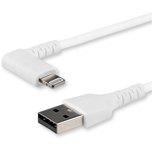 StarTech.com 2m USB A To Lightning Cable IPhone IPad Durable Right Angled 90 Degree White Charger Cord W/Aramid Fiber Apple MFI Certified 300/500