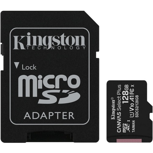 Kingston 128GB Canvas Select Plus MicroSDXC Card | Up To 100MB/s | A1 Class 10 UHS I | With Adapter | SDCS2/128GB 300/500