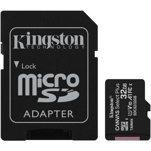 Kingston 32GB Canvas Select Plus MicroSDHC Card | Up To 100MB/s | A1 Class10 UHS I | With Adapter | SDCS2/32GB 300/500