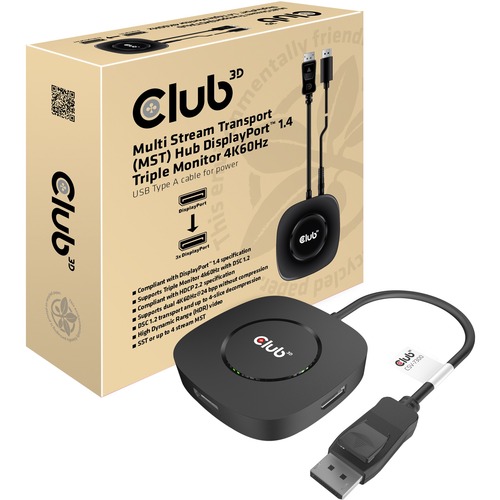 Club 3D CSV 7300, 3 Port DisplayPort 1.4 MST Hub 4K60Hz 300/500