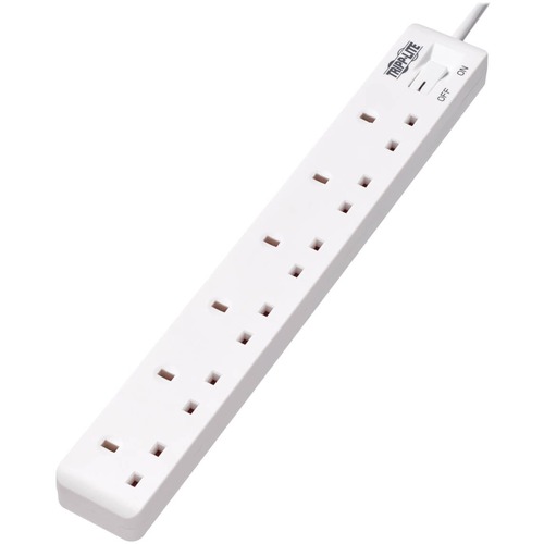Tripp Lite By Eaton 6 Outlet Power Strip   British BS1363A Outlets, 220 250V AC, 13A, 1.8 M Cord, BS1363A Plug, White 300/500