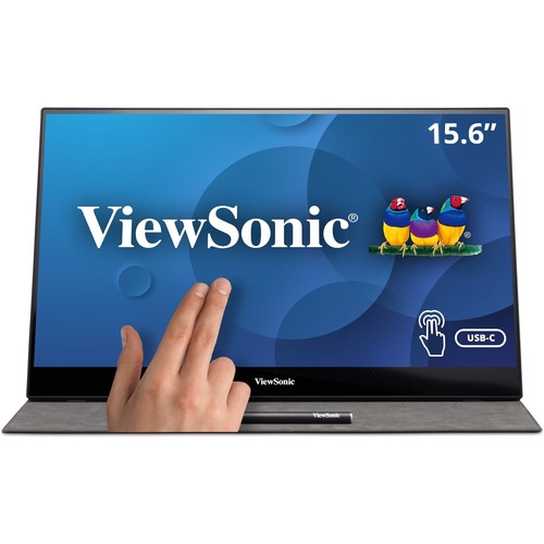 ViewSonic TD1655 15.6 Inch 1080p Portable Monitor With IPS Touchscreen, 2 Way Powered 60W USB C, Eye Care, Dual Speakers, Built In Stand With Smart Cover 300/500