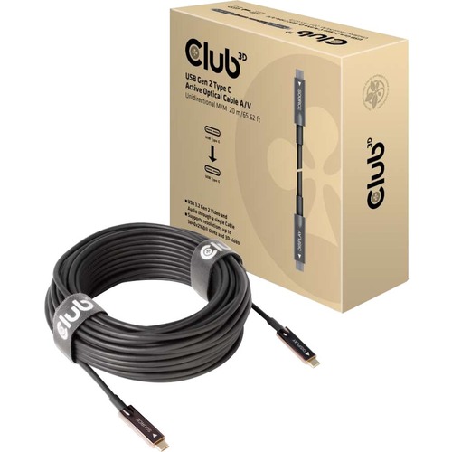 Club 3D USB Gen 2 Type C Active Optical Cable A/V Unidirectional M/M 20 M/ 65.62 Ft 300/500