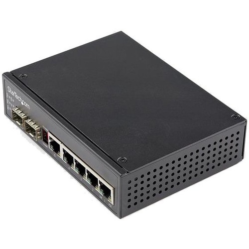 StarTech.com Industrial 6 Port Gigabit Ethernet Switch 4 PoE RJ45 +2 SFP Slots 30W PoE+ 48VDC 10/100/1000 Mbps  40C To 75C W/DIN Connector 300/500