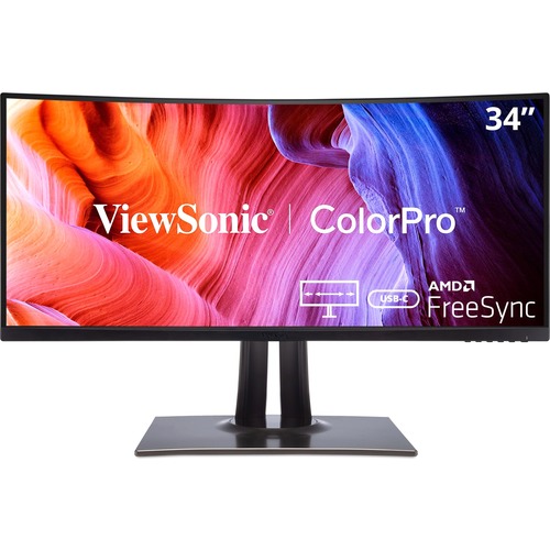 ViewSonic VP3481a 34 Inch WQHD+ Curved Ultrawide USB C Monitor With FreeSync, 100Hz, ColorPro 100% SRGB Rec 709, 14 Bit 3D LUT, Eye Care, 90W USB C, HDMI, DisplayPort For Home And Office 300/500