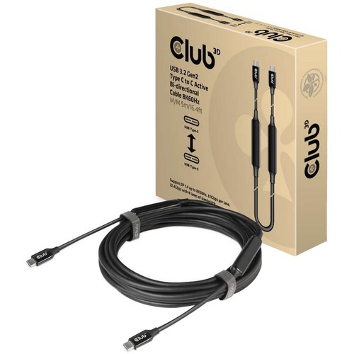 Club 3D USB 3.2 Gen2 Type C To C Active Bi Directional Cable 8K60Hz M/M 5m/16.4ft 300/500