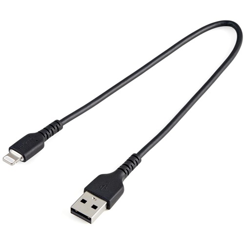 StarTech.com 12inch/30cm Durable Black USB A To Lightning Cable, Rugged Heavy Duty Charging/Sync Cable For Apple IPhone/iPad MFi Certified 300/500