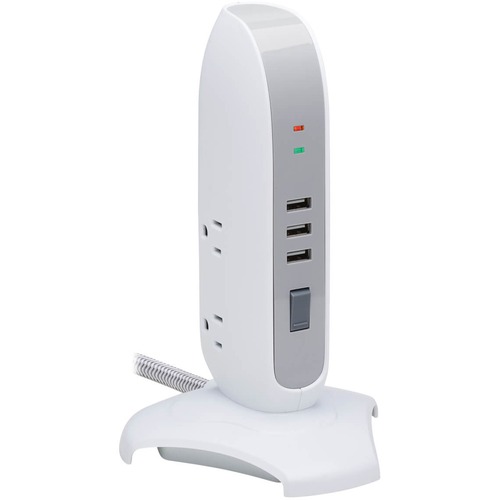 Tripp Lite By Eaton 5 Outlet Surge Protector Tower, 3x USB Ports (3.1A Shared), 6 Ft. Cord, 5 15P Plug, 1200 Joules, White 300/500