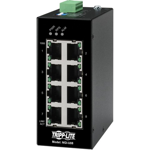 Tripp Lite By Eaton 8 Port Unmanaged Industrial Gigabit Ethernet Switch   10/100/1000 Mbps DIN Mount   TAA Compliant 300/500