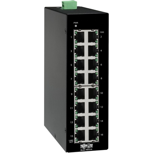 Tripp Lite By Eaton 16 Port Unmanaged Industrial Gigabit Ethernet Switch   10/100/1000 Mbps DIN Mount   TAA Compliant 300/500