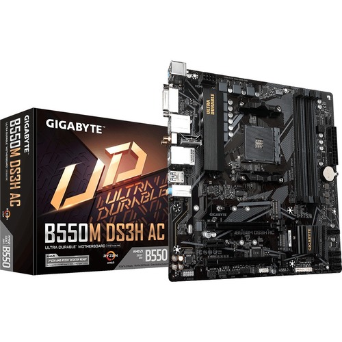 Gigabyte Ultra Durable B550M DS3H AC Gaming Desktop Motherboard   AMD B550 Chipset   Socket AM4   Micro ATX 300/500