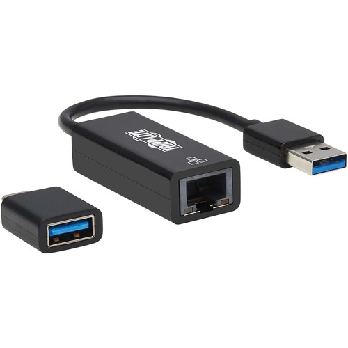 Tripp Lite By Eaton USB C, USB A To RJ45 Gigabit Ethernet Network Adapter (2xM/F), USB 3.2 Gen 1, Black 300/500
