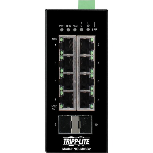 Tripp Lite By Eaton 8 Port Managed Industrial Gigabit Ethernet Switch   10/100/1000 Mbps, 2 GbE SFP Slots,  40?&deg; To 75?&deg;C, DIN Mount   TAA Compliant 300/500