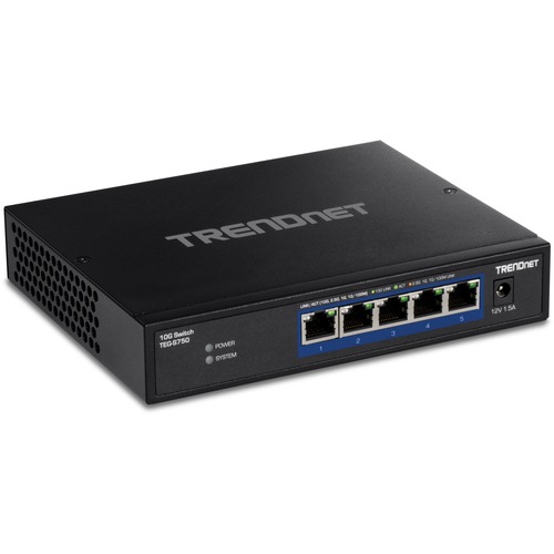TRENDnet 5 Port 10G Switch, 5 X 10G RJ 45 Ports, 100Gbps Switching Capacity, Supports 2.5G And 5G BASE T Connections, Lifetime Protection, Black, TEG S750 300/500