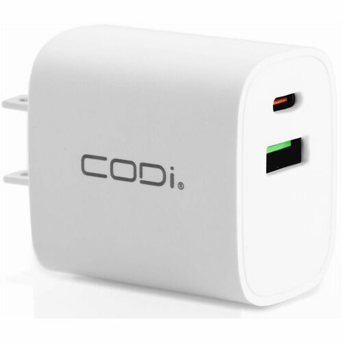 CODi Dual Port 20W Wall Charger/AC Adapter (USB C, USB A Outputs) 300/500