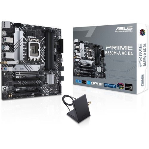 Asus Prime B660M A AC D4 Desktop Motherboard   Intel B660 Chipset   Socket LGA 1700   Intel Optane Memory Ready   Micro ATX 300/500