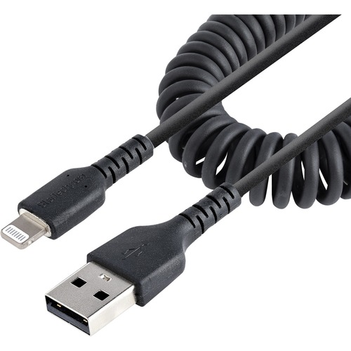 StarTech.com 50cm/20in USB To Lightning Cable, MFi Certified, Coiled IPhone Charger Cable, Black, Durable TPE Jacket Aramid Fiber 300/500