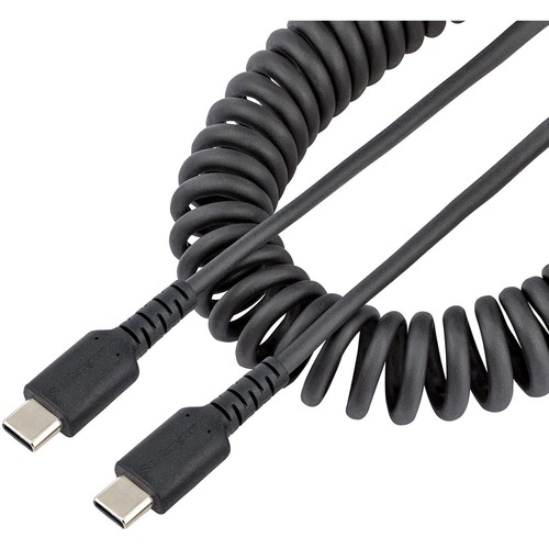 StarTech.com 3ft (1m) USB C Charging Cable, Coiled Heavy Duty Fast Charge & Sync USB C Cable, High Quality USB 2.0 Type C Cable, Black 300/500