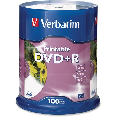 Verbatim DVD+R 4.7GB 16X White Inkjet Printable   100pk Spindle 300/500