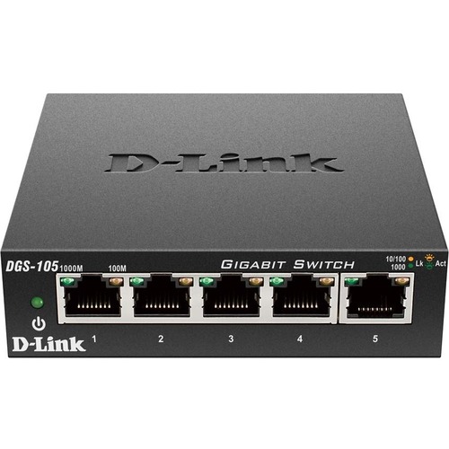 D Link DGS 105 5 Port Gigabit Unmanaged Metal Desktop Switch 300/500