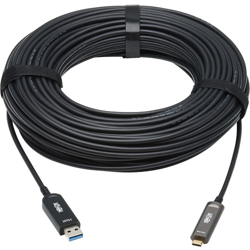 Tripp Lite By Eaton USB A To USB C AOC Cable (M/M)   USB 3.2 Gen 2 (10Gbps) Plenum Rated Fiber Active Optical   Data Only, Black, 20 M (66 Ft.) 300/500