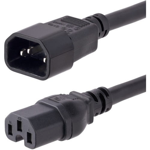 StarTech.com 10ft (3m) Heavy Duty Extension Cord, IEC C14 To IEC C15 Black Extension Cord, 15A 125V, 14AWG, Heavy Gauge Power Cable 300/500