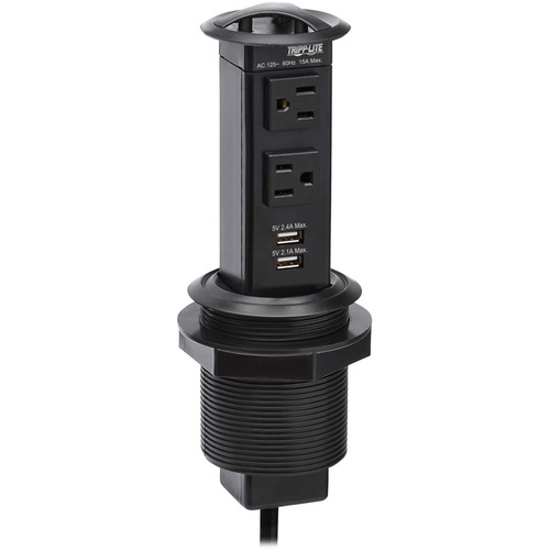 Tripp Lite By Eaton Power It! 2 Outlet Pop Up Power And Charging Dock   2x USB A, 6 Ft. Cord, Antimicrobial Protection, Black 300/500