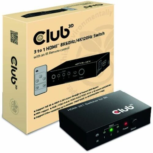 Club 3D 3 To 1 HDMI 8K60Hz/4K120Hz Switch 300/500