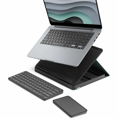 Logitech Casa Pop Up Desk Work From Home Kit With Laptop Stand, Wireless Keyboard & Touchpad, Bluetooth, USB C Charging, For Laptop/MacBook (10" To 17")   Windows, MacOS, ChromeOS, Classic Chic (Green/Graphite) 300/500