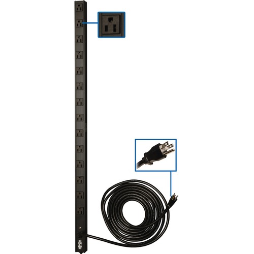 Tripp Lite by Eaton 1.4kW Single-Phase 120V Basic PDU, 14 NEMA 5-15R Outlets, NEMA 5-15P Input, 15 ft. (4.57 m) Cord, 0U Vertical