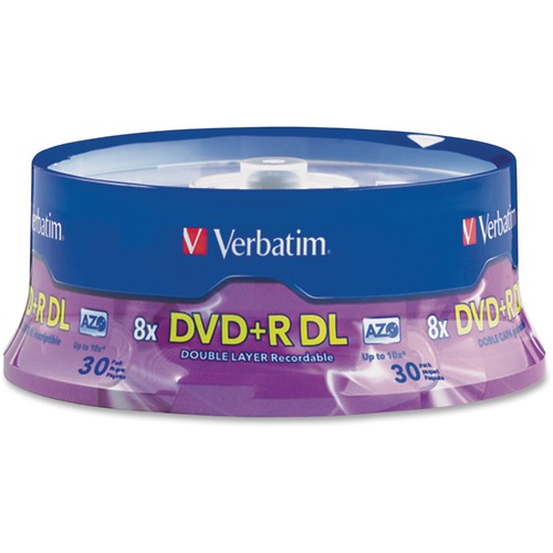 Verbatim DVD+R DL 8.5GB 8X with Branded Surface - 30pk Spindle - 96542, 30-Disc,Silver