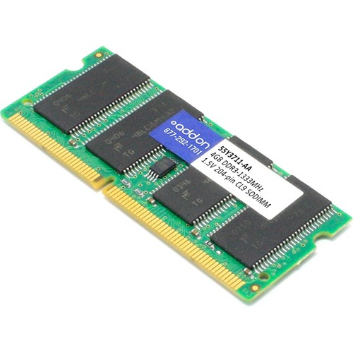 AddOn AA1333D3S9/4G x1 Lenovo 55Y3711 Compatible 4GB DDR3-1333MHz Unbuffered Dual Rank 1.5V 204-pin CL9 SODIMM