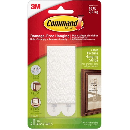 Command&trade; Large Picture Hanging Strips, White, 4lb Capacity, 4 Sets/Pack
