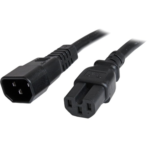 StarTech.com 6ft (1.8m) Heavy Duty Extension Cord, IEC C14 to IEC C15 Black Extension Cord, 15A 250V, 14AWG, Heavy Gauge Power Cable