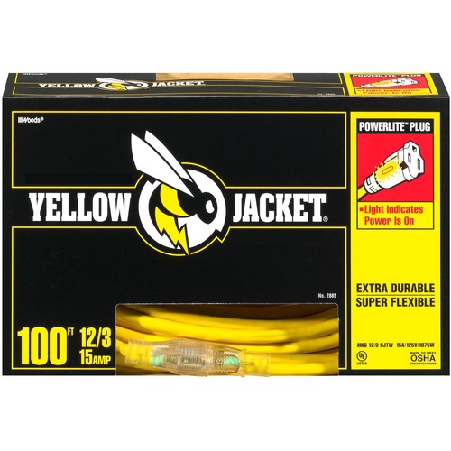 Coleman Cable 2885 - 12/3 100'SJTW Yellow Jacket Extension Cord w/Lighted End