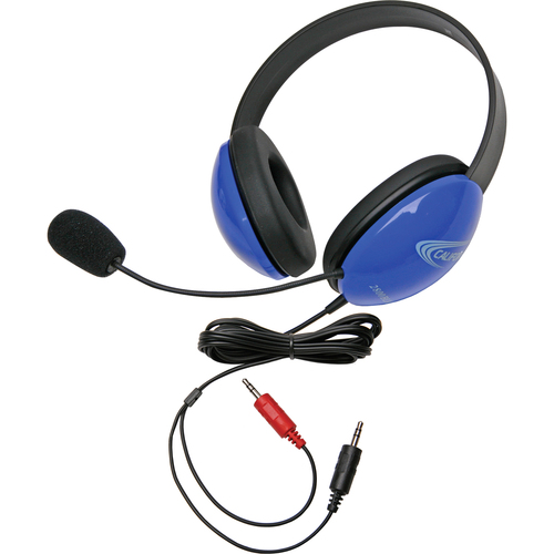 Califone Blue Stereo Headphone w/ Mic Dual 3.5mm Plug Via Ergoguys