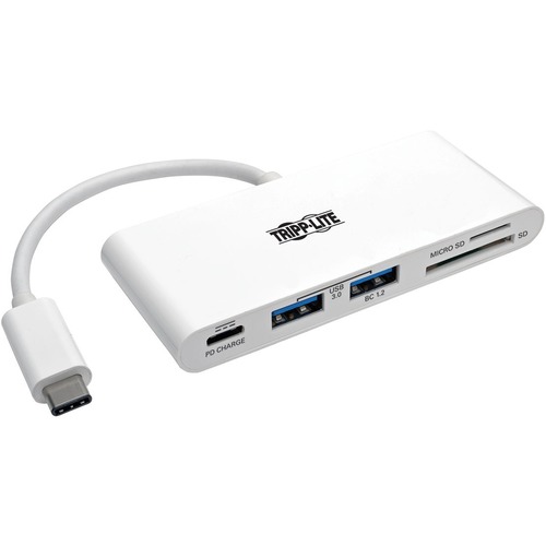 Tripp Lite by Eaton USB-C Multiport Adapter, USB 3.x (5Gbps), USB-A/C Hub Ports, Card Reader and 60W PD Charging, White